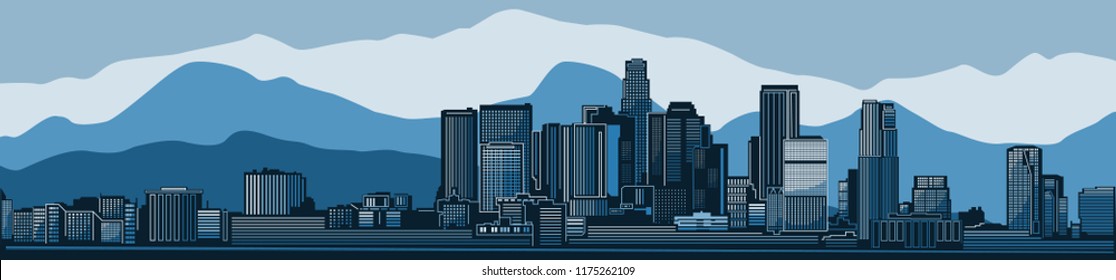 Los Angeles city skyline detailed vector illustration with mountain background