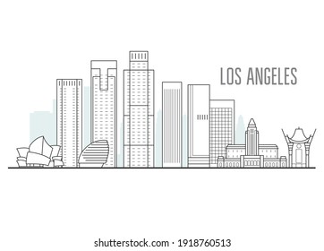 Los Angeles city skyline - downtown cityscape, towers and landmarks in liner style