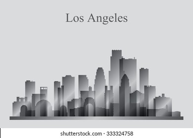 Los Angeles city skyline silhouette in grayscale, vector illustration