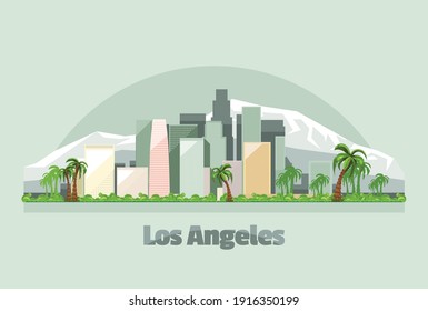 Los Angeles city skyline in USA.