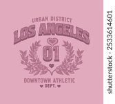 Los Angeles City slogan print - Retro varsity text for graphic tee t shirt or sweatshirt. Vintage Athletic Hearts. typography college varsity, Vintage college style typography California