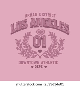 Los Angeles City slogan print - Retro varsity text for graphic tee t shirt or sweatshirt. Vintage Athletic Hearts. typography college varsity, Vintage college style typography California