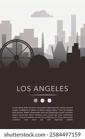 Los Angeles city template for website, presentation, front page, invitation, publication sheet with skyline, landmarks. Vector California, USA image layout, simple and grayscale