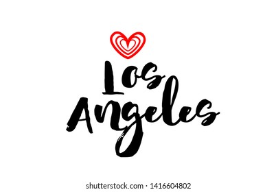 Los Angeles city text with red love heart design for typographic icon design suitable for touristic promotion