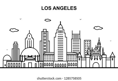 Los Angeles City Tour Cityscape Skyline Line Outline Illustration