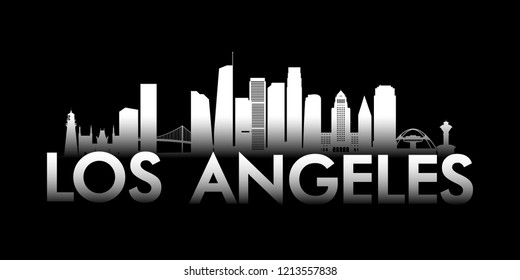 Los Angeles city white skyline on black background. Vector banner. 