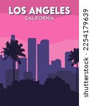 los angeles cityscape background with palm trees silhouette