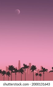 los angeles cityscape background with palm tree silhouette