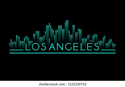 Los angeles cityscape with light blue wave concept building line style