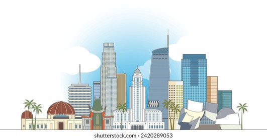 Los Angeles cityscape line art style vector illustration