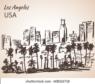 Los Angeles cityscape sketch. Isolated on white background