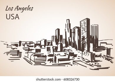 Los Angeles cityscape sketch. Isolated on white background