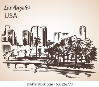 Los Angeles cityscape sketch. Isolated on white background