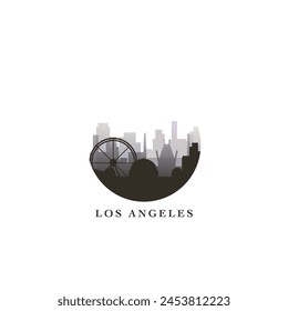 Los Angeles cityscape, vector gradient badge, flat skyline logo, icon. USA, California state city round emblem idea with landmarks and building silhouettes. Isolated abstract graphic