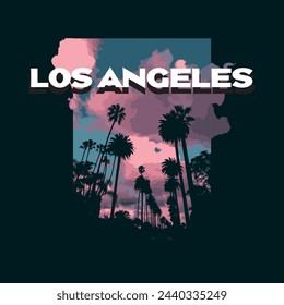 Los Angeles with a cloudy day - graphic print , Abstract fashion drawing and creative design for t-shirts, mugs, graphic tee, sweatshirt, cases, etc. Illustration in modern style for clothes.