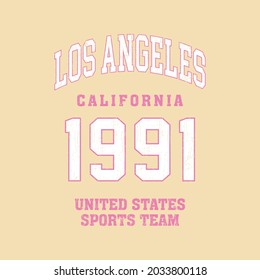 Los angeles college varsity slogan print. College slogan typography print design. Vector t-shirt graphic or other uses.