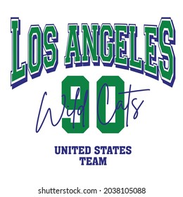 Los angeles college varsity slogan print. College slogan typography print design. Vector t-shirt graphic or other uses.