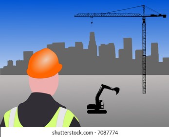 Los Angeles construction site with worker and equipment
