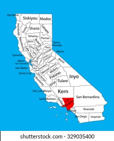 Los Angeles County (California, United States Of America) Vector Map Isolated On Background. Editable Map Of California.