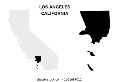 Los Angeles county map in California State US Black Silhouette Vector Illustration