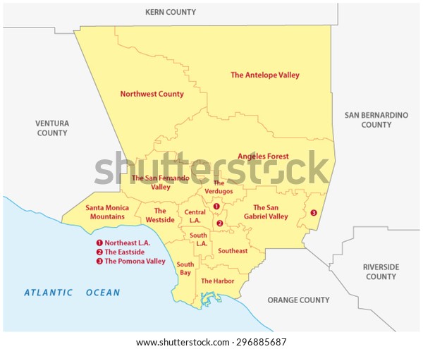 Los Angeles County Regions Map Stock Vector (Royalty Free) 296885687