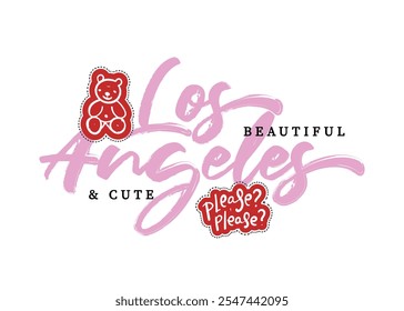 Los Angeles cute calligraphy slogan text quote and drawing elements. Vector illustration design.