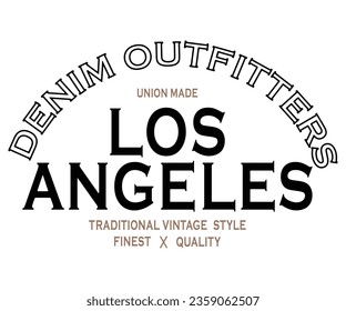 Los Angeles Denim Outfitters vintage college print for t-shirt design. Typography graphics for university or college style tee shirt. Sport apparel print - California. Vector illustration.