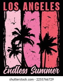 Los Angeles Endless Summer T-shirt Design, Retro Vintage Sunset Summer Beach T-shirt, Grunge, Distress, Palm, Poster, Beach Party