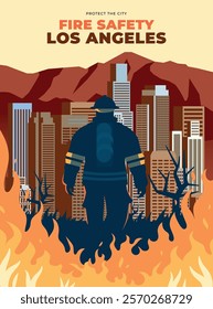 Los angeles fire safety illustration poster, city fires in the united states