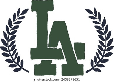 Los Angeles Football Team Logo inspirierte Kunstwerk in Lorbeerkranz, gebürstet, von Hand gezeichnet, unebene Kante