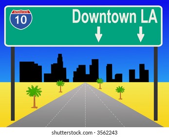 Los Angeles Freeway With Sign Illustration