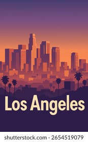 Los Angeles brilha sob um pôr do sol vibrante, com a paisagem urbana iluminada em tons quentes. 