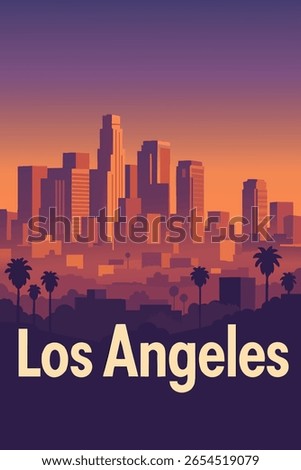 Los Angeles glows under a vibrant sunset, with the cityscape illuminated in warm hues. 