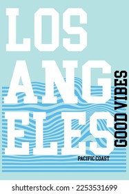 los angeles good vibes pacific coast,t-shirt design varsity vector