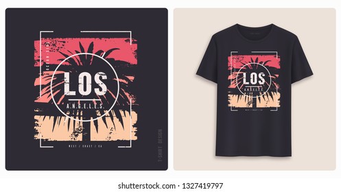 Los Angeles. Graphic tee shirt design, grunge styled print. Vector illustration.