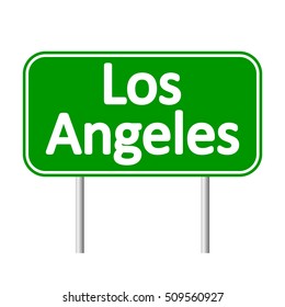 Los Angeles green road sign isolated on white background.