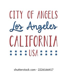 Los Angeles hand lettering with city of Angels and California typography for t-shirt and other uses.