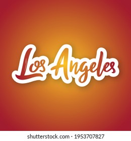 Los Angeles - handwritten name of the US city. Sticker with lettering in paper cut style. Vector design template.