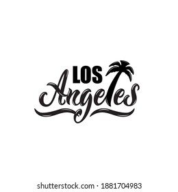 Los Angeles handwritten text and palm isolated on white background, moderm brush ink calligraphy, hand lettering. Vector illustration  for emblem, logo, invitation, card, poster, gifts, print