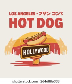 Los Angeles Hot Dog Japanese Inspired Cartoon Mascot T-shirt Design Vector