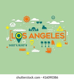 Los Angeles icons and typography design for cards, banners, tshirts, posters