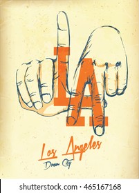 los angeles. L.A. Hand. Surf. typography, t-shirt graphics