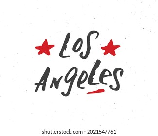 Los Angeles lettering handwritten sign, Hand drawn grunge calligraphic text. Vector illustration.