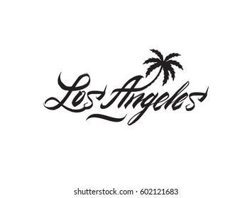 Los Angeles lettering with palm for postcard 