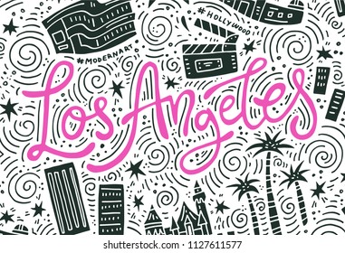 Los Angeles - lettering and symbols of the city - banner template