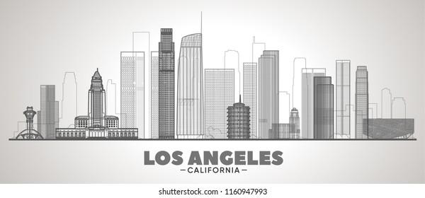 Los Angeles line skyline vector illustration on white background. Business travel and tourism concept with modern buildings. Image for presentation, banner, web site.