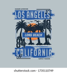 los angeles, long beach, california with coconut tree background graphic typography vector illustration good for print t shirt