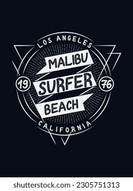 Los Angeles malibu surfer beach California T shirt design 