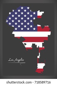 Los Angeles map with American national flag illustration