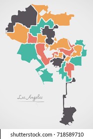 Los Angeles Map with boroughs and modern round shapes